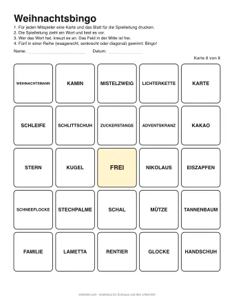 Vorschau: Weihnachtsbingo: Karte 8 von 8