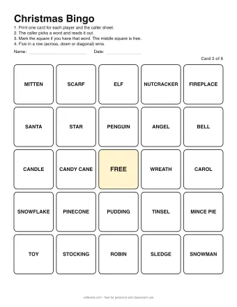 Preview of Christmas Bingo: Card 2 of 8