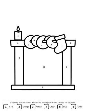 A holiday mantelpiece decorated with a paper chain, a lit candle, and a Christmas stocking.