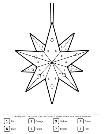 A multi-pointed paper star lantern suspended by a cord, featuring geometric designs.