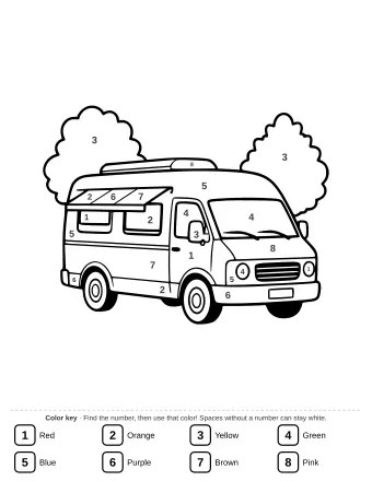 Line art of a camper van for coloring