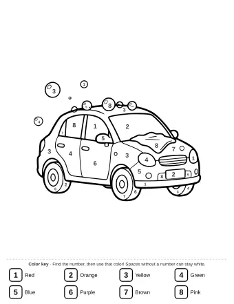 Line art of a car being washed with bubbles for coloring