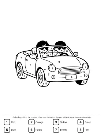 Line art of a convertible car with the top down for coloring