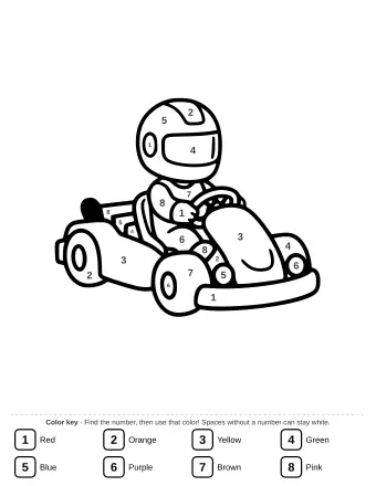 Simple line art of a child driving a go-kart