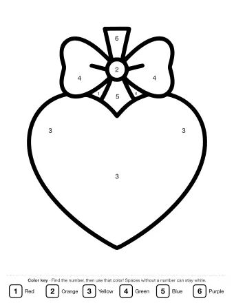 Black and white line drawing of a large heart-shaped Christmas ornament with a decorative bow and loop at the top.