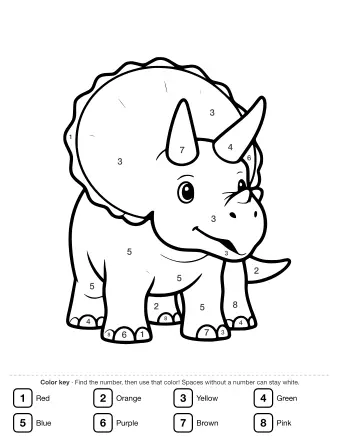 Black-and-white line drawing of a cartoon Triceratops standing on four legs, showing a large frill, three horns, and a beak-like mouth.