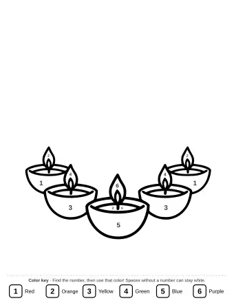 Line art of a row of Diya lamps for coloring