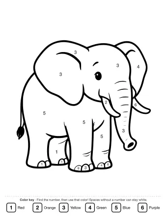 Black-and-white line drawing of an African elephant standing in side view, with large rounded ears, a long trunk curving down, and a small tail with a tuft.