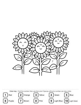 Three smiling sunflowers with long stems and leaves in a field, set against a blank background for a blue sky.