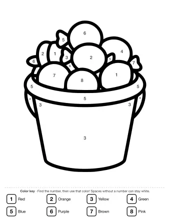 Black and white line drawing of a trick-or-treat bucket overflowing with assorted candy pieces, including round lollipops, wrapped sweets, and small treats, ready to be coloured.