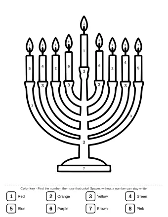 Line art of a Hanukkah menorah with nine candles for coloring
