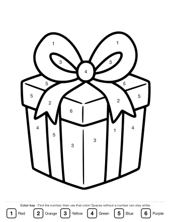 Black-and-white line drawing of a wrapped gift box with a large bow on top, showing the lid, ribbon, and bow loops.
