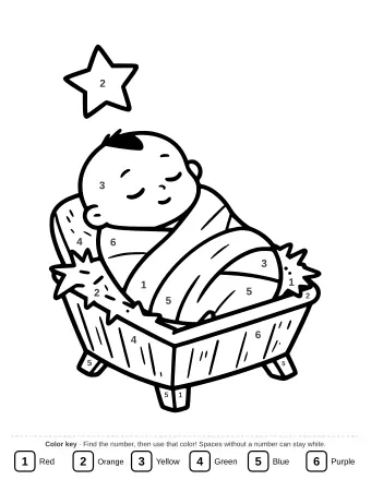 Line art of baby Jesus in the manger for coloring
