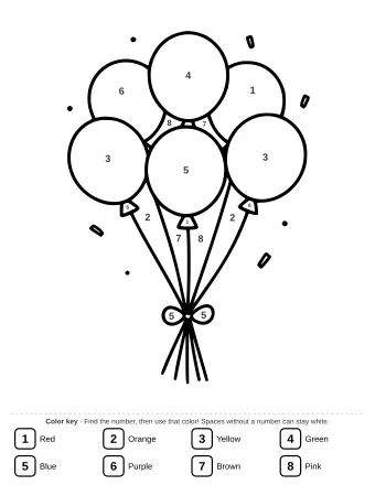Multiple balloons floating among falling confetti pieces.