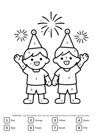 Children with arms raised in excitement for a New Year celebration.