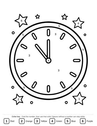 A clock with hands pointing at twelve o'clock, signifying the start of the New Year.