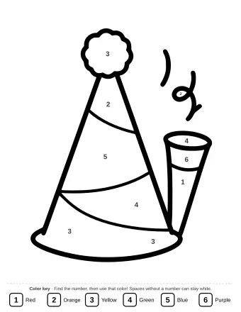 A decorated party hat and a noisemaker for New Year celebrations.