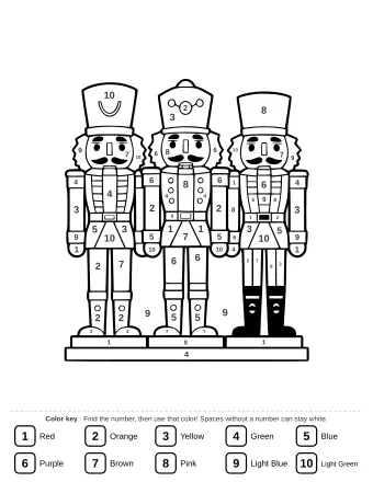 A row of three nutcrackers with different hats and uniforms standing on a mantelpiece.