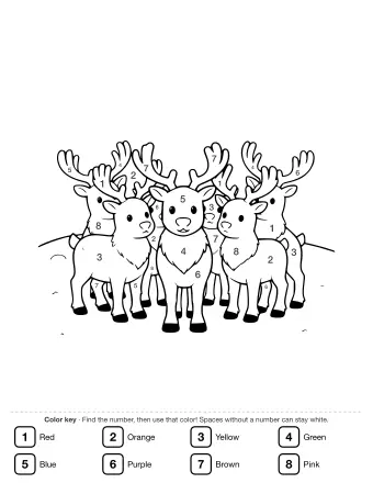 Black-and-white line drawing of five reindeer standing together on a snowy ground, each with large branching antlers and dark hooves.