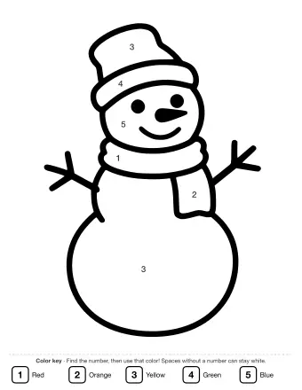 Black and white line drawing of a two-ball snowman with stick arms, a carrot nose, and a smiling face, featuring blank space on the head and body for adding accessories.