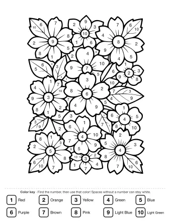 Black and white line drawing of a dense floral pattern with overlapping leaves and flowers of various shapes and sizes.
