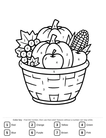 Line art of a Thanksgiving cornucopia for coloring