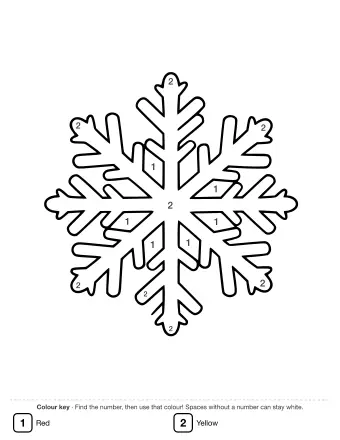 Line drawing of a six-pointed snowflake Christmas decoration with delicate, branching arms and small decorative loops at the tips.