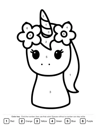 Black and white line drawing of a front-facing unicorn head with a spiral horn, two large flowers on top and a short mane down one side.