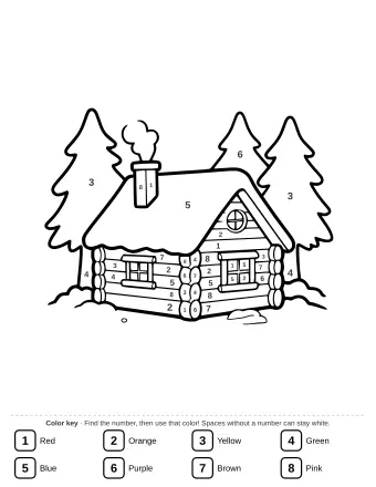 A cozy log cabin made of rounded logs, surrounded by pine trees under a blanket of snow.