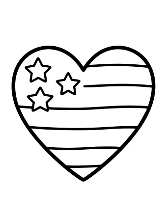 Line drawing of a heart filled with horizontal stripes and three five-pointed stars at upper left
