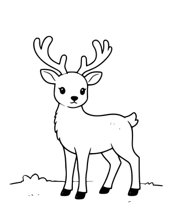 Dessin d’un cerf dans un paysage enneigé, avec des flocons.