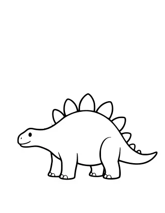 Dibujo lineal en blanco y negro de un estegosaurio mirando hacia la izquierda, que muestra una fila de placas redondeadas a lo largo de su espalda y cuatro púas en su cola.