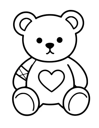 A sitting teddy bear with a plaster on one arm and a heart on its stomach