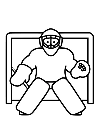 Hockey goalie in a face mask with big leg pads and a blocker glove standing in front of a net