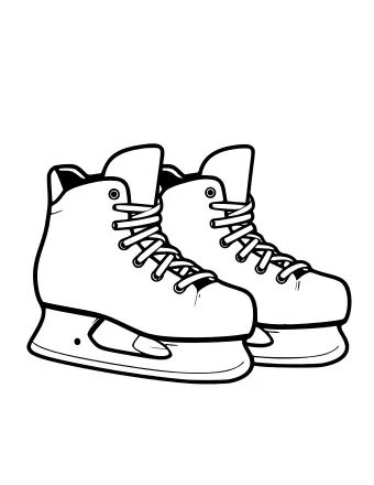 A pair of hockey skates seen from the side with crossed laces and silver blades