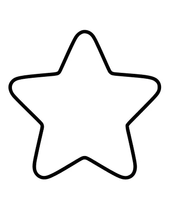 Un gran contorno de estrella de cinco puntas con gruesas líneas negras sobre un fondo blanco, diseñado para que los niños pequeños coloreen.
