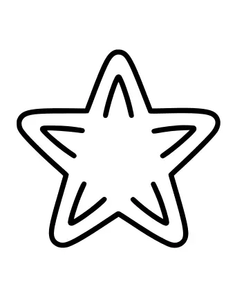 Un gran contorno de estrella de cinco puntas con líneas curvas decorativas dentro de cada punta, diseñado como una sencilla página para colorear para niños pequeños.