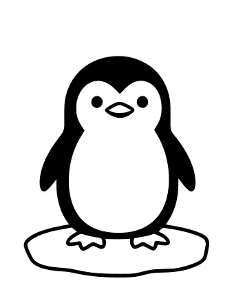 Strichzeichnung eines Pinguins auf einer Eisscholle.