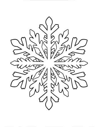 Strichzeichnung einer symmetrischen Schneeflocke mit vielen kleinen Details.